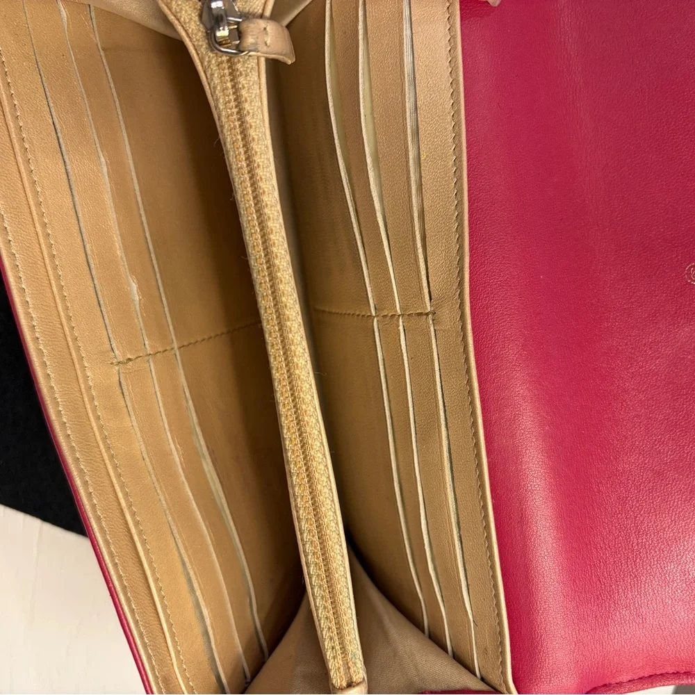 CHANEL Red Camellia Quilted Leather Long Wallet with Gold CC